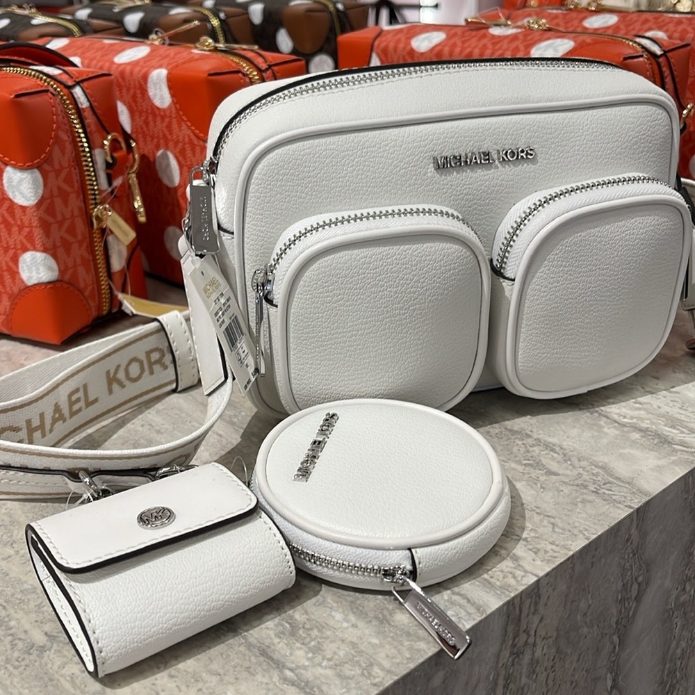 Michael Kors Jet Set Leather Medium Crossbody Bag with Case for Apple Airpods Pr - Picture 3 of 16